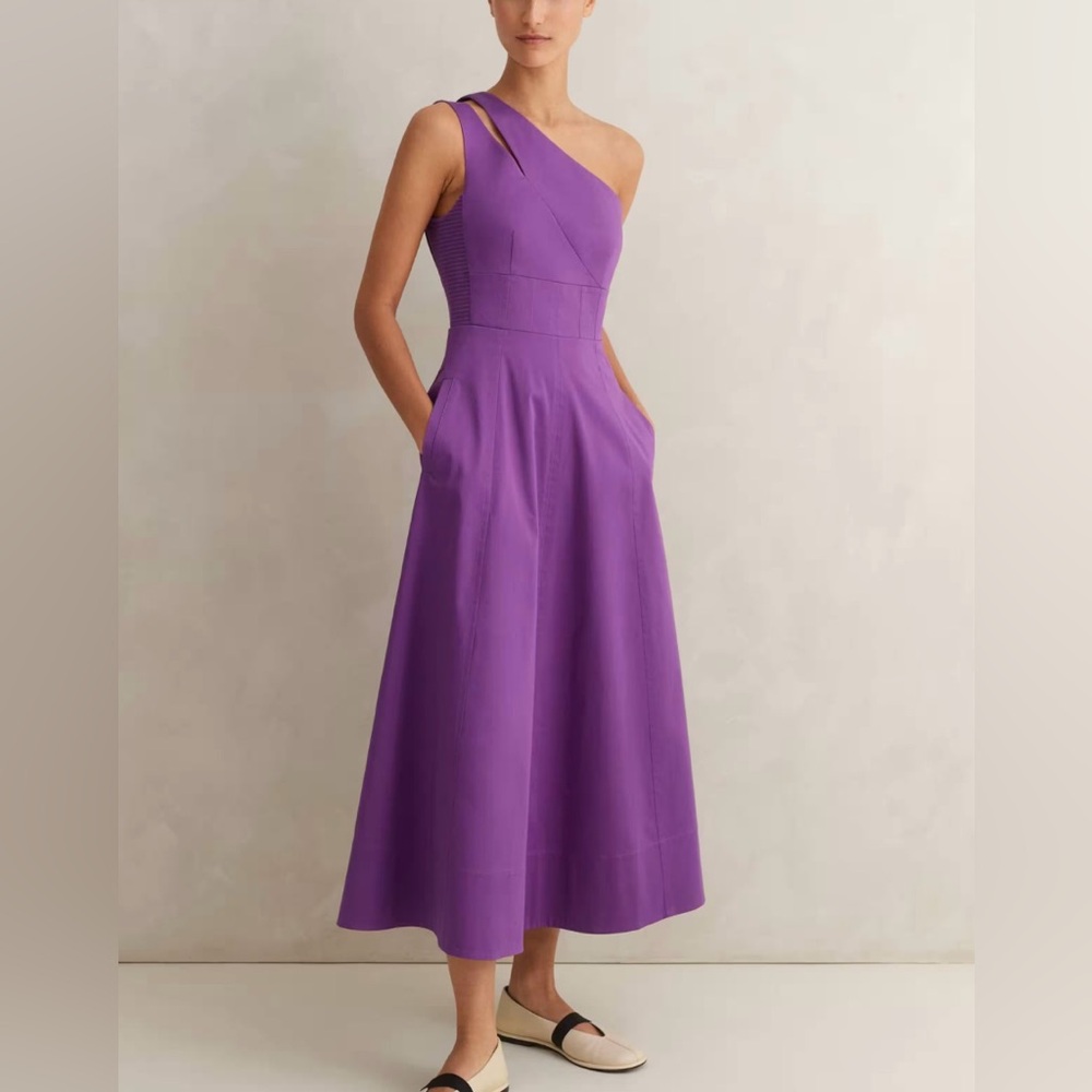 ME+EM's Purple Cotton Sateen One Shoulder Midi